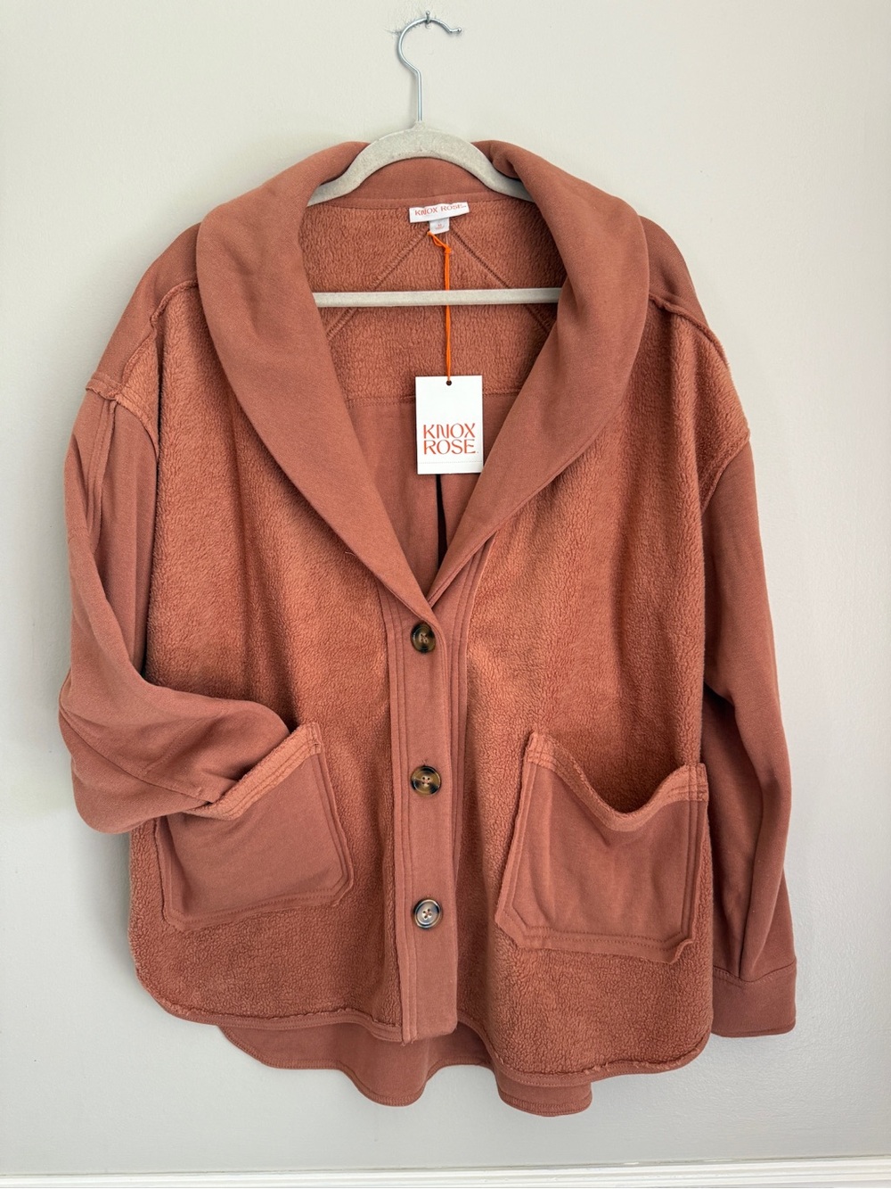 NWT Knox Rose Terracotta Teddy Fleece Shawl Collar Jacket, size XL